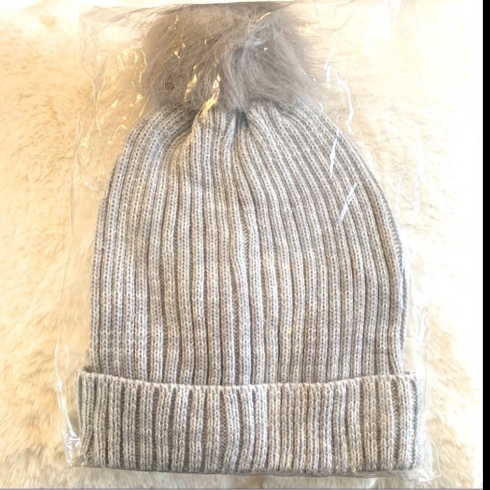 HAT ATTACK Soft Ribbed Cuffed Hat with Faux Fur Pom Pom